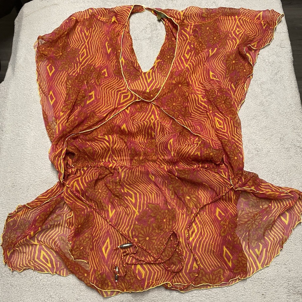 Poupette St Barth Silk Cover Up Size 2 Floral Sheer Beach Resort Cinch